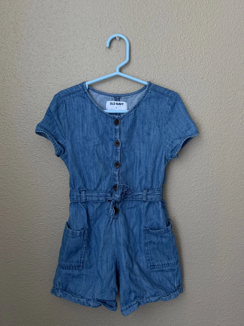 Old Navy Denim Romper in Light Blue with Tie-Waist